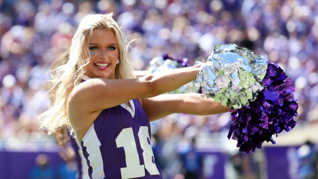 Oct 1, 2022; Fort Worth, Texas, USA; TCU Horned Frogs showgirl perform during the game against the Oklahoma Sooners at Amon G. Carter Stadium. Mandatory Credit: Kevin Jairaj-USA TODAY Sports